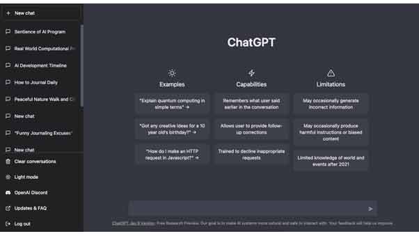 واسط کاربری ChatGPT ارائه شده توسط OpenAI